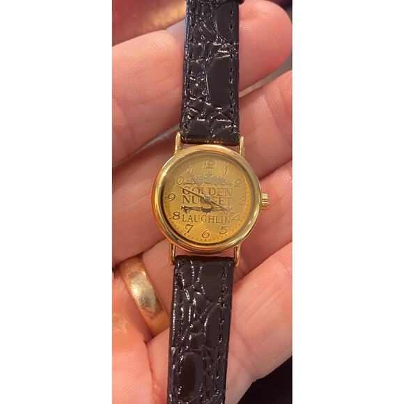 Women's Gold Tone 22mm Golden Nugget Laughlin Watch, Leather Band - Picture 3 of 3